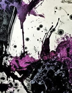 an abstract painting with black and purple colors