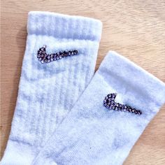 Kids Nike Crew Socks With Light Pink Rhinestones. Fits Shoe Sizes 10c-3y. These Are For Toddlers Ages 2-5. Custom Nike Socks, Nike Crew Socks, Nike Crew, Nike Socks, Custom Nike, Nike Accessories, Toddler Age, Cute Nikes, Cute Socks