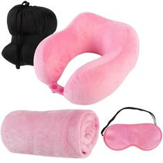 three different types of travel pillows and eye masks