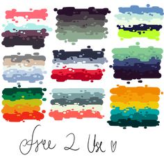 different colors of paint with the words free 2 usv on it in black and white