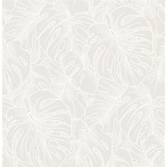 a white wallpaper with leaves on the bottom and bottom corner, in shades of beige