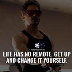 a man wearing sunglasses and holding a pot with the words life has no remote, get up and change it yourself