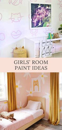 girls'room painted in pink and yellow with the words girls'room paint ideas