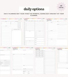 the daily planner is shown on top of a white background with text that reads daily options