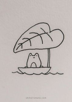 an ink drawing of a mushroom with a dog under it's head in the water