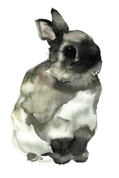 a watercolor painting of a rabbit sitting down