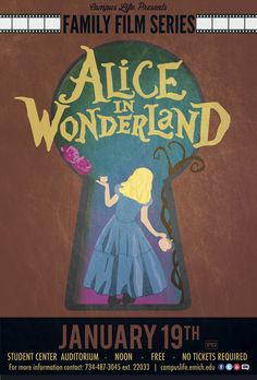 the poster for alice in wonderland is shown with an image of a woman holding a rose