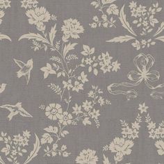 a gray and white floral wallpaper with birds