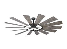 a ceiling fan that has five blades on it and is dark grey with white light