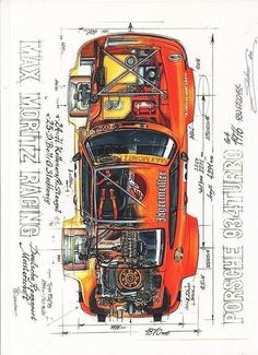 an orange and black drawing of a truck