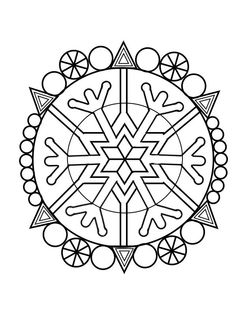 a black and white drawing of a snowflake in the shape of a circle