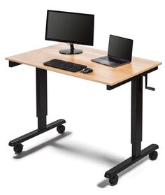 PRICES MAY VARY. Spacious and versatile desktop; leave it flat for a simplicity, or accessorize with ergonomic add-ons like a monitor shelf, keyboard tray, pencil drawer, and more Hand crank height adjustment is simple, strong, and durable; crank can be positioned on front or either side of desk Features smooth-rolling, lockable casters for mobility Overall dimensions are 47.25" W x 29.5" D x 32.5" to 48.5" H (with included 3" casters installed); max weight capacity is 154 lbs; BIFMA certified f Rolling Standing Desk, Classy Desk, Pretty Desks, Desk Black, Adjustable Height Standing Desk, Stand Up Desk, Perfect Desk, Sit To Stand, Adjustable Standing Desk