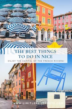 the best things to do in nice italy, including beach chairs and umbrellas with text overlay