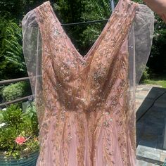 Mac Duggal Embellished V Neck Long Sleeve A Line Gown In Color Pink Champagne. Never Worn. Only Defect Is The Tag Was Removed From The Inside. Size 6! Originally $798. Pink V-neck Sequin Evening Dress, Pink Embellished Prom Gown, Pink V-neck Gown For Prom Season, Festive V-neck Prom Gown, Pink Embellished V-neck Evening Dress, Pink V-neck Embellished Evening Dress, Pink Embellished V-neck Gown, Pink Floor-length Mother Of The Bride Dress, Formal Embellished Pink Dress