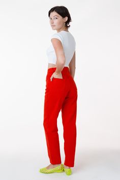 We've taken our best selling Relaxed Fit 5 Pocket Jean and garment dyed them to match our best selling t-shirt colors. Size up on the waist to get a mid-rise slouchier fit, or size down to have them fit high-waisted and accentuate your hips. comes in multiple lengths to avoid unnecessary alterations. Made from rigid 13 oz 100% U.S. grown cotton, these jeans are durable yet comfortable. Made in Los Angeles, Calif. Our experienced sewers earn up to $25 an hour and no less than $16; additionally wo Summer Blazer, Plain Pants, Dream Jeans, Summer Jeans, Relaxed Fit Jeans, Women Denim Jeans, Pocket Jeans, Denim Pant, Shirt Accessories