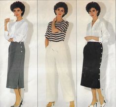 three women's clothing patterns from the 1950's, including skirts and blouses