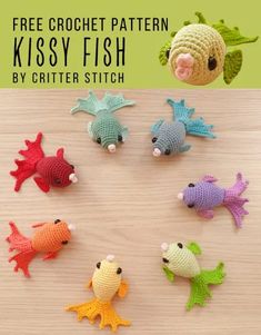 crochet fish pattern with different colors and sizes to make them look like they're