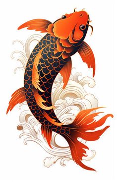 Koi fish tattoo - Captivating the beauty and grace of the waters Black And Red Koi Fish Tattoo, Pez Koi Tattoo, Dragon Koi Tattoo Design, Art Tattoo Stencil, Koi Fish Tattoo Design, Japanese Koi Fish Tattoo, Koi Fish Art, Unique Half Sleeve Tattoos, Koi Dragon