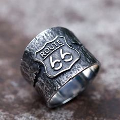 Highway route 66 Ring Stainless Steel Men's Vintage Biker Ring Punk Amulet Ring Biker Rings Mens, Rustic Ring, Sophisticated Jewelry, Rustic Rings, Biker Rings, Vintage Biker, Rings Vintage, Black Ring, Ring Black