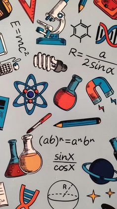 the back side of a book with many different items on it, including pencils and other