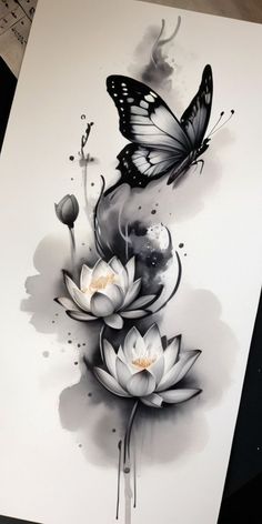 an artistic painting with flowers and butterflies on it