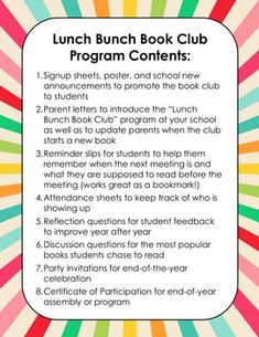 the lunch book club program contains instructions for students to learn how to use it and what they