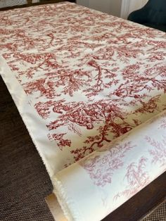 a table with a red and white cloth on it