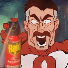 an animated image of a man holding up a bottle of beer with his mouth open