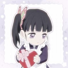 an anime character holding a heart shaped box