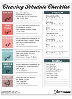 the house cleaning schedule is shown here