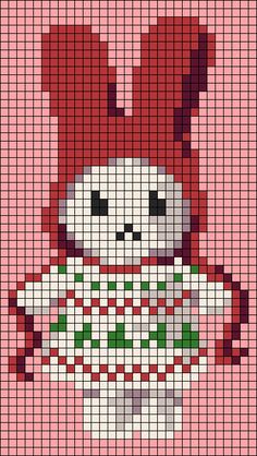 a cross stitch pattern with a red and white teddy bear