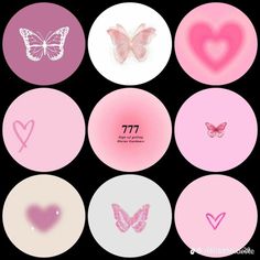 six pink and white circles with hearts, butterflies and numbers on the inside one circle