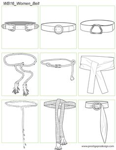 various belts and ties are shown in black and white, with the words vb16 women belt