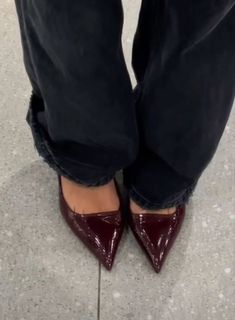 Red Heels Outfit Aesthetic, Mango Red Heels, Mango Cherry Red Heels, Cherry Shoes Outfit, Red Pointed Heels, 2023 Heels Trend, Cherry Red Outfit Aesthetic, Spring 2024 Shoe Trends, Cherry Red Shoes Outfit