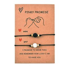 two bracelets with the words pinky promise and i'm yours to wear this