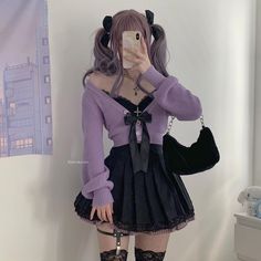 black and purple outfit ♡ #kawaii #jfashion #jiraikei #aesthetic #softgrunge #gothic #softgoth #angelcore January Days, Kuromi Outfit, Sanrio Outfits, Kawaii Outfit Ideas, Goth Outfit Ideas, Hippie Fashion, Outfit Shopping