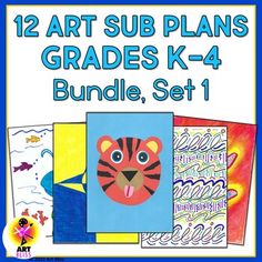 12 art sub plans for grade k - 4 bundle, set 1 with pictures and text