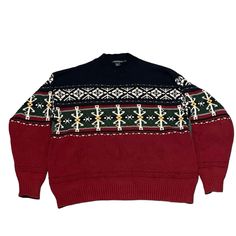 Get ready to add a touch of vintage charm to your wardrobe with this Nautica Snowflake Mock Neck Sweater. Made of a cozy blend of ramie and cotton, this sweater features a tight-knit Fair Isle pattern with a multicolor design. The long sleeves and mock neck make it perfect for both casual and party/cocktail occasions, especially during the winter season.  This sweater is a size XL and is machine washable for easy care. It's a preppy addition to any outfit and is perfect for those who love Christmas and holiday-themed clothing. Don't miss out on this rare find from the 90s and add it to your collection today! Pit to Pit 25" Length 27" Pullover Outfit, Fair Isle Pattern, Mock Neck Sweater, Winter Season, Fair Isle, Cocktail Party, Sweater Outfits, Neck Sweater, Mock Neck