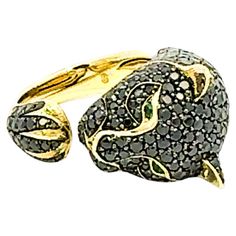 Embrace sophistication with our "Wild Panther" Wild Panther, Black Diamonds, Cocktail Rings, Black Diamond, Panther, Emerald, Jewelry Rings, Diamonds, Yellow Gold