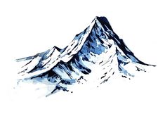 a drawing of a mountain with snow on it's sides and the top half covered in snow