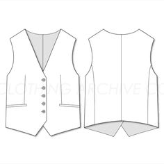 the front and back views of a vest with buttons on each side, as well as an