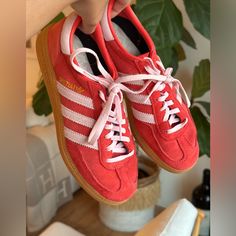 Rare Color Way. Great Condition! "Bright Red Clear Pink" Color Way. Us Men’s 6 Fits Us Women’s 7. Pink And Red Adidas, Red Adidas Sneakers For Light Sports, Red Adidas Sneakers For Sports, Adidas Spezial Red And Pink, Adidas Handball Spezial Pink, Adidas Red Synthetic Sneakers, Red Adidas, Us Man, Dream Shoes