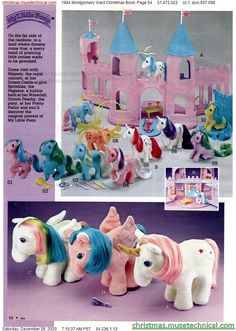 there are many different toy horses in this page, but one is pink and the other is blue