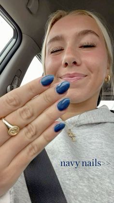 navy blue, nails Navy Short Almond Nails, Navy Blue Nails Gel, Cute Nails Navy Blue, Navy Oval Nails, Dark Blue Gel Nails Ideas, Navy Blue Gel Nails Short, Navy Short Nails, Navy Dress Nails, Navy Blue Nails Square