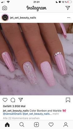 Clear Glitter Nails, Pink Chrome Nails, Baby Pink Nails, Pink Glitter Nails, Happy Nails, Nail Designs Valentines, Nails Design With Rhinestones