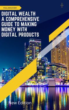 a city skyline with the words digital health a comprehensive guide to making money with digital products