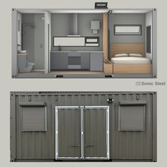 Container Home Plan Japanese Container Home, Shipping Container Interior, Cargo House Shipping Containers, Shipping Container Sliding Door, Container Van House, Container House Interior, Expandable Container Home