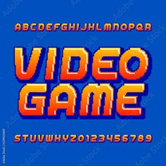 an old school video game font and numbers set up to spell out the letters on a blue background