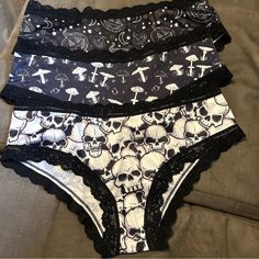 Questions? Leave A Comment Below! New Morvia 3pk Lace Trim Goth Emo Panties M Skulls Stars Jack-O-Lantern Mushrooms Jack O Lantern Mushroom, Fox Artwork, Jack O Lantern, Leave A Comment, Women's Intimates, Black Gray, Lace Trim, Black And Grey, Fox