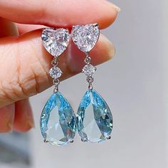 Material 14k Silver Plated Blue Pear Drop Earrings Wedding Jewelry Blue, Light Blue Jewelry, Light Blue Earrings, Blue Diamond Earrings, Blue Wedding Jewelry, Tanzanite Earrings, Long Tassel Earrings, Silver Jewelry Fashion, Girly Jewelry